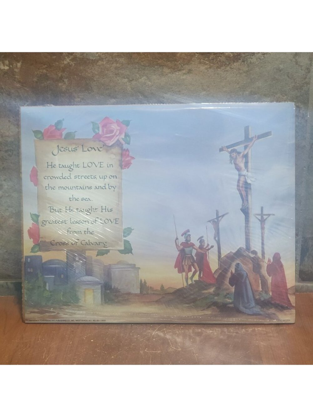Vintage Unframed Art Print Jesus Crucifixion Jesus Love Poem Wall Decor